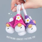 Crochet patterns amigurumi keychain gnome with crochet flower, Crochet keychain amigurumi pattern, Easter crochet pattern