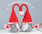 Mufficorn Crochet patterns gnomes with hearts and envelopes, Crochet gnome amigurumi pattern, Crochet valentine gnome patterns