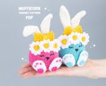 Crochet patterns Easter bunny, Crochet bunny amigurumi pattern, Easter amigurumi bunny pattern with crochet flower, Crochet animals