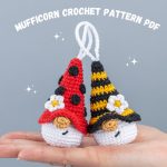 Crochet patterns bee and ladybug keychains, Crochet keychain pattern, Crochet animals pattern, Crochet gnome pattern with crochet flowers