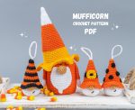Halloween Crochet amigurumi patterns bundle Gnome candy corn and crochet keychains, Halloween crochet keychain gnome amigurumi pattern