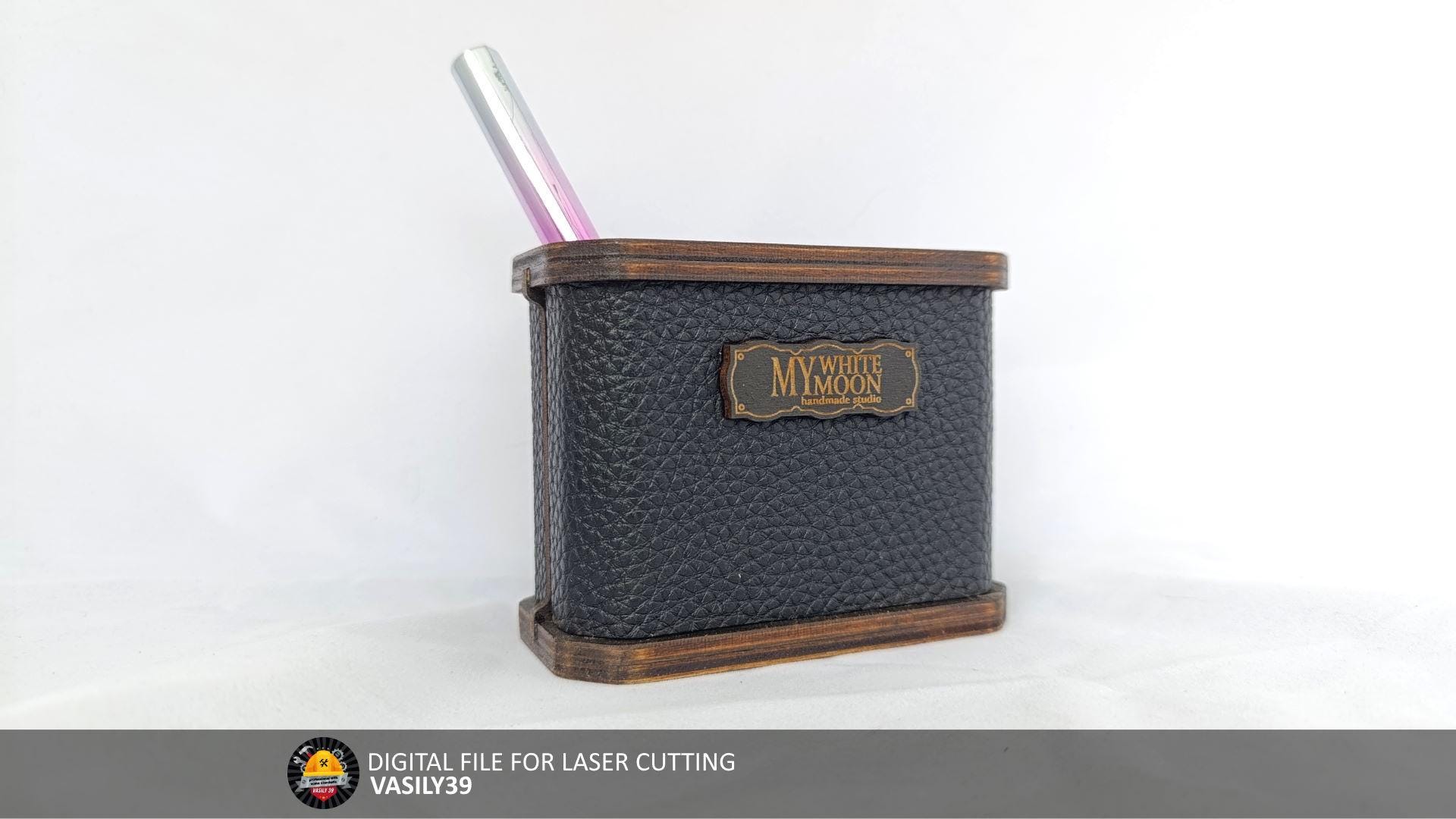 il_fullxfull.6190643551_ku1s.jpg Laser Cut Pencil Holder: Faux Leatherette Desk Organizer (SVG, PDF, CDR) - Image 1