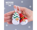 Amigurumi crochet patterns by Mufficorn, Christmas ornaments:  Santa gnome & Christmas tree, Christmas crochet keychain amigurumi pattern