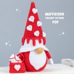 Mufficorn crochet patterns gnome with crochet heart and envelope, Crochet gnome amigurumi pattern, Crochet Valentine gnome pattern