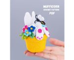Crochet patterns Easter bunny in a pot of flowers, Crochet bunny amigurumi pattern, Crochet Easter decor pattern, Crochet animals pattern