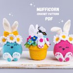 Crochet patterns Easter bunny with flowers and bunny in the pot, Crochet animals Amigurumi pattern, Amigurumi bunny easy crochet patterns