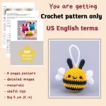 Crochet pattern Bee, Amigurumi pattern bee keychain, Crochet bumble bee car hanger pattern, Crochet animals pattern, Bee decor pattern - Image 2
