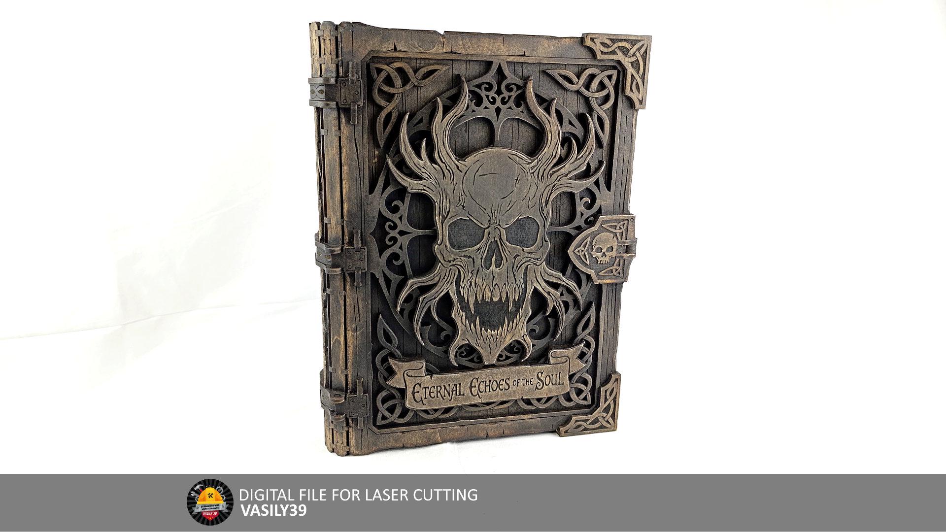 il_fullxfull.7558856858_7s08.jpg Laser Cut Files Skull Book Box SVG, Gothic Grimoire Storage, Wendigo Jewelry Box Vector, 3D Layered Wood Project, Cnc Pattern 00268 - Image 1
