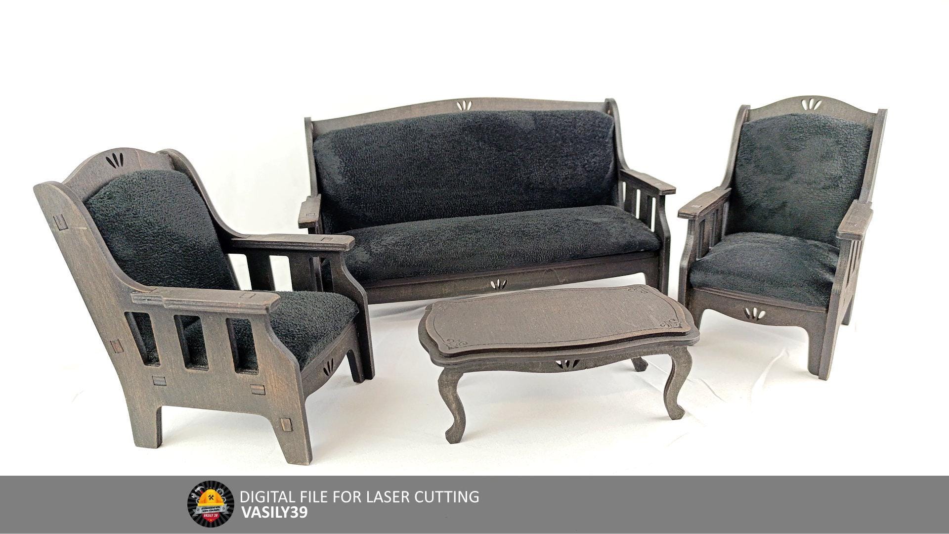 il_fullxfull.7670752301_kyf5.jpg 1:6 Scale Dollhouse Furniture Set SVG | Laser Cut Plywood Living Room Files - Image 1