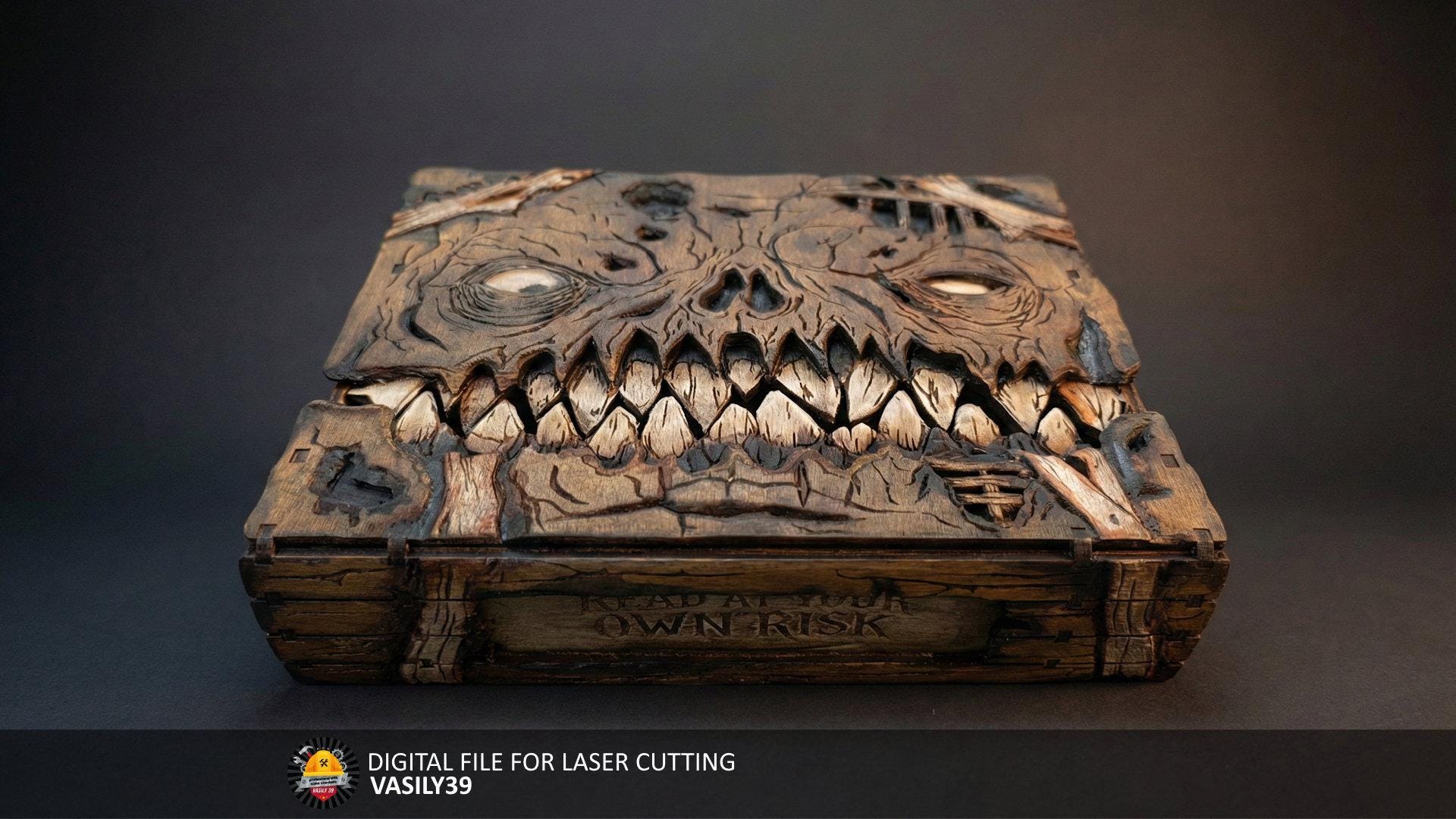 il_fullxfull.7686624464_8vjo.jpg Zombie Monster Book Box SVG | Laser Cut Grimoire, A5/A6 Notebook Holder (Digital File) - Image 1