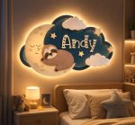 Personalized Baby Name LED Wall Light – Bunny Moon Nursery Decor, Laser Cut Kids Room Lamp Digital Download - Image 3
