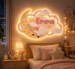 Personalized Baby Name LED Wall Light – Bunny Moon Nursery Decor, Laser Cut Kids Room Lamp Digital Download - Image 4