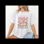 Netherlands Tulip Flower Market Shirt, Pink Floral Graphic T-Shirt, Botanical Vintage Tee, Spring Aesthetic Oversized Shirt