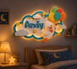 Personalized Baby Name LED Wall Light – Bunny Moon Nursery Decor, Laser Cut Kids Room Lamp Digital Download - Image 6