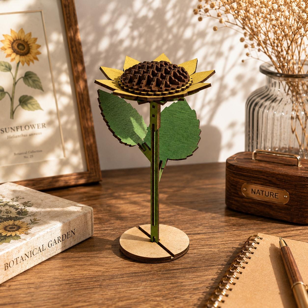 il_fullxfull.7992964742_n819.jpg Sunflower Laser Cut SVG | 3D Wooden Flower Template | Glowforge Files | DIY Floral Decor - Image 1