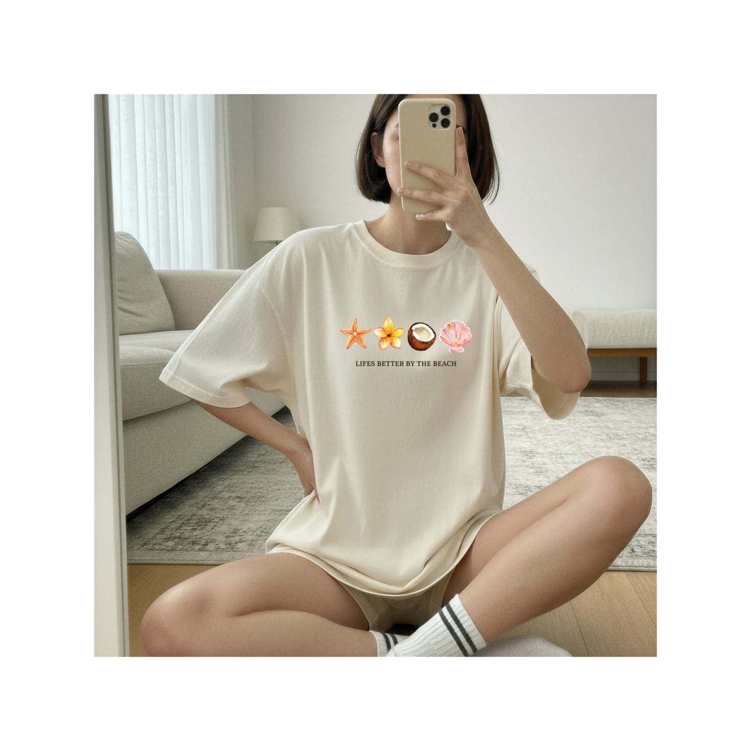 il_fullxfull.8036049384_8rb6.jpg Beach Vibes T-Shirt, Summer Graphic Tee, Tropical Starfish & Coconut Design, Life’s Better by the Beach Shirt, Women Casual Top - Image 1