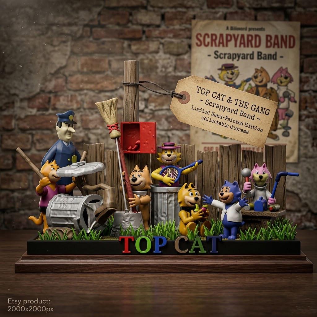 il_fullxfull.8040063598_ce22.jpg Top Cat STL File, Cute Cartoon Cat 3D Print Model, Funny Cat Figurine Digital Download, Printable Collectible Desk Decor Gift - Image 1