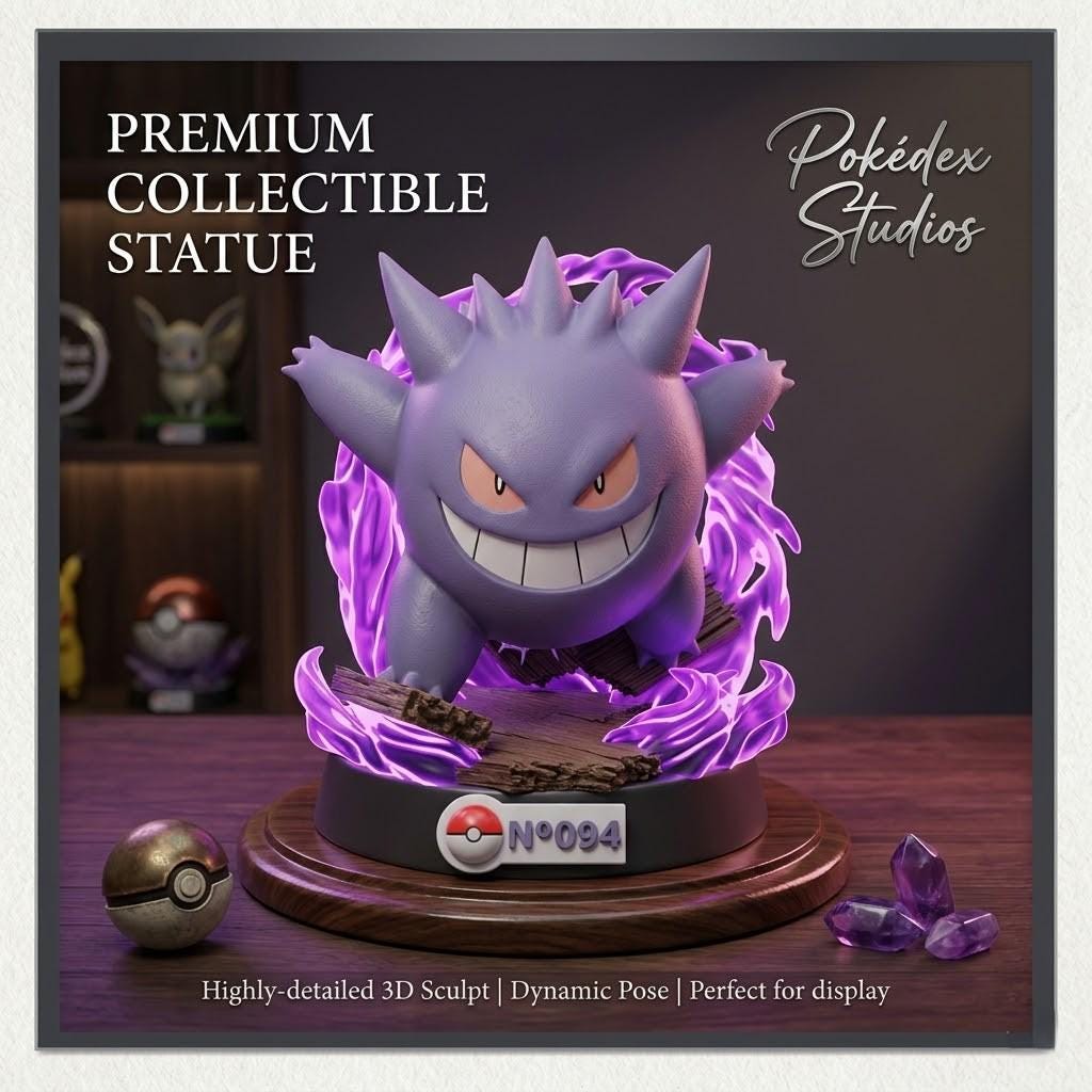 il_fullxfull.8040407676_gxmf.jpg Gengar Pokemon STL File for 3D Printing, Cute Ghost Monster Figure, Anime Collectible Model, Digital Download STL & OBJ, Resin Print - Image 1