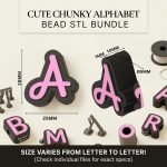 Soft Script Alphabet Bead STL Bundle, Cute Letter Beads 3D Print File, Personalized Jewelry Charm Set, Instant Digital Download - Image 2