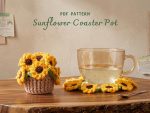 Sunflower Coaster Pot Crochet Pattern PDF | Cute Flower Coaster Set with Basket | Handmade Home Decor | Beginner-Friendly Crochet Pattern