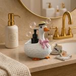 Goose Soap Dispenser Holder with Bow | Cute Farmhouse Bathroom Decor | Goose Sink Organizer | Kitchen Soap Bottle Stand | Rustic Home Gift - Image 2