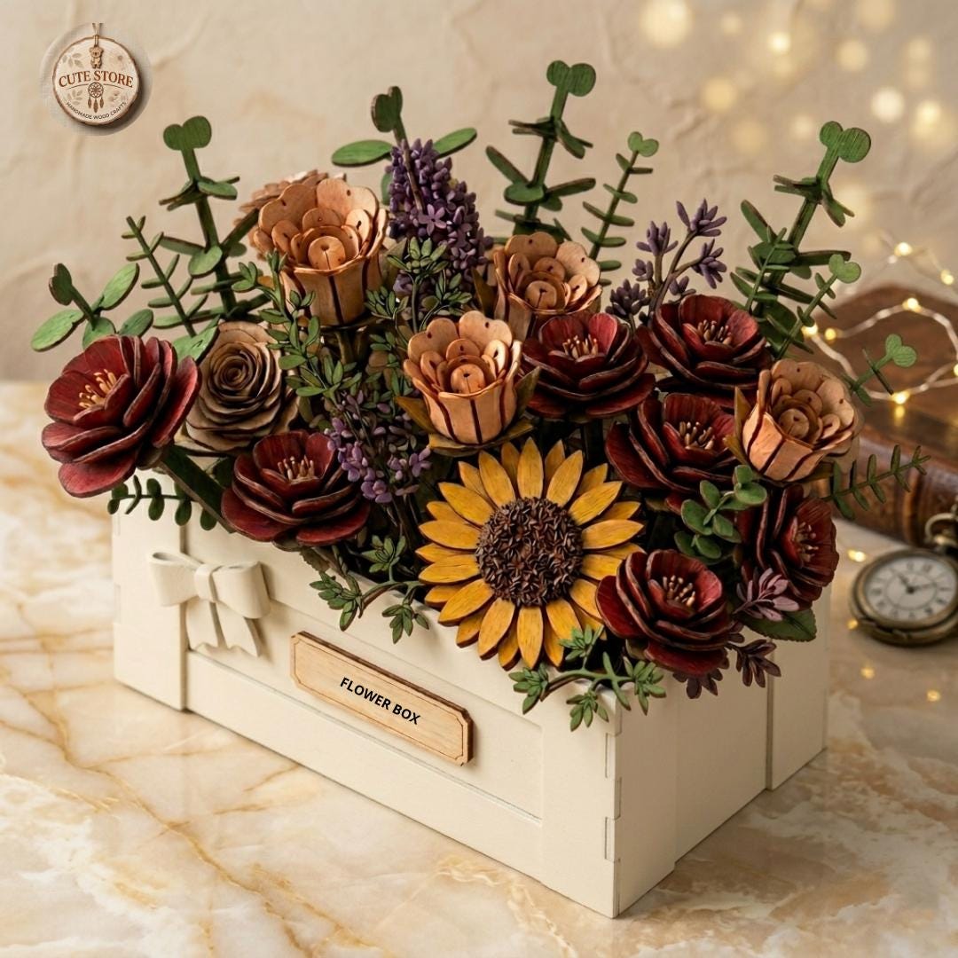 il_fullxfull.8057941919_hkqz.jpg 3D Wooden Flower Box Gift - Personalized Wood Floral Arrangement - Forever Flowers for Birthday, Anniversary, or Mother’s Day - Image 1
