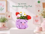 Strawberry Pig Pot Crochet Pattern PDF, Cute Amigurumi Pig Planter, Strawberry Flower Pot Plush, Handmade Crochet Toy Pattern