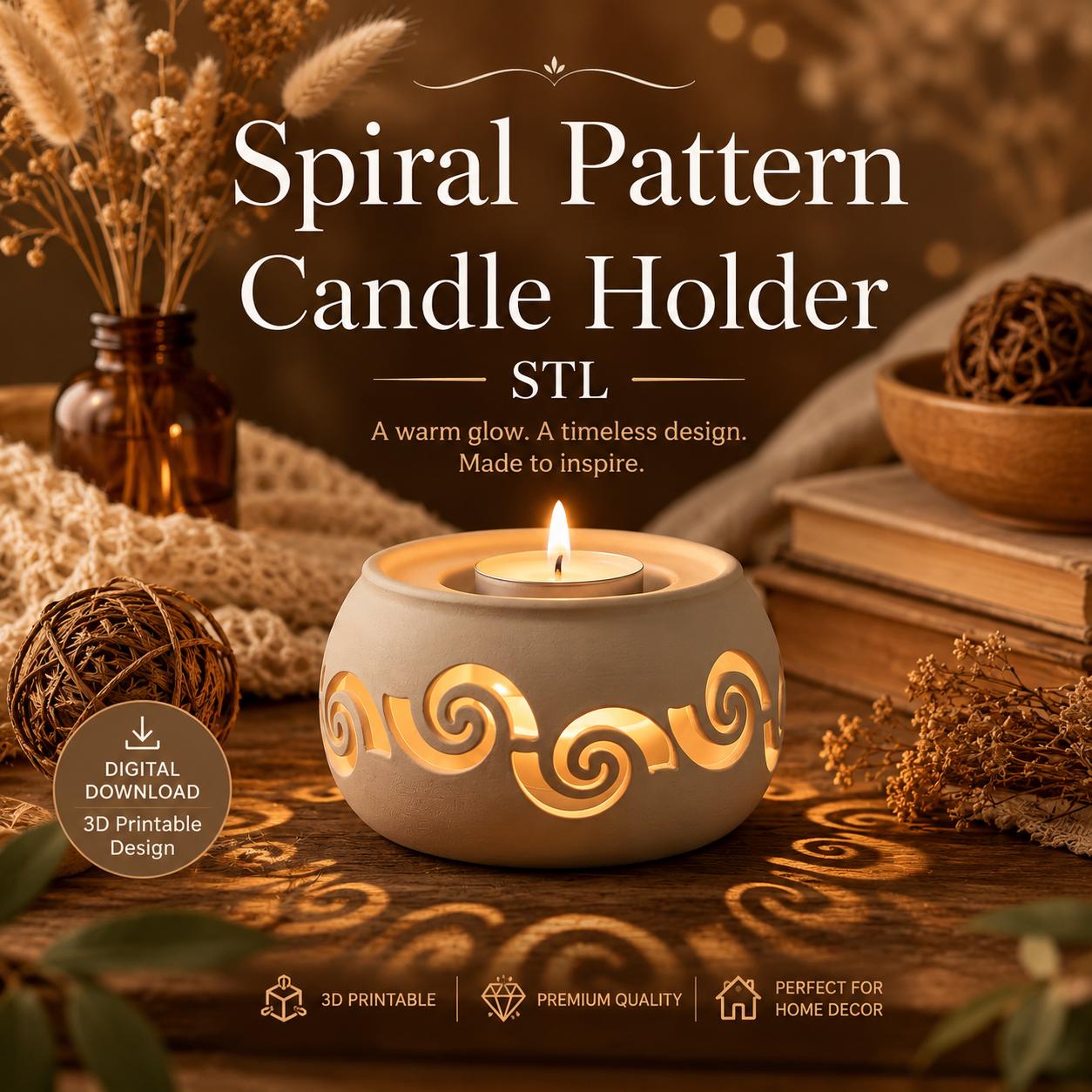 il_fullxfull.8070477046_ep33.jpg Spiral Pattern Candle Holder STL, 3D Printed Candle Holder File, Modern Home Decor STL, Easy Print Vase Mode Model, Digital Download - Image 1
