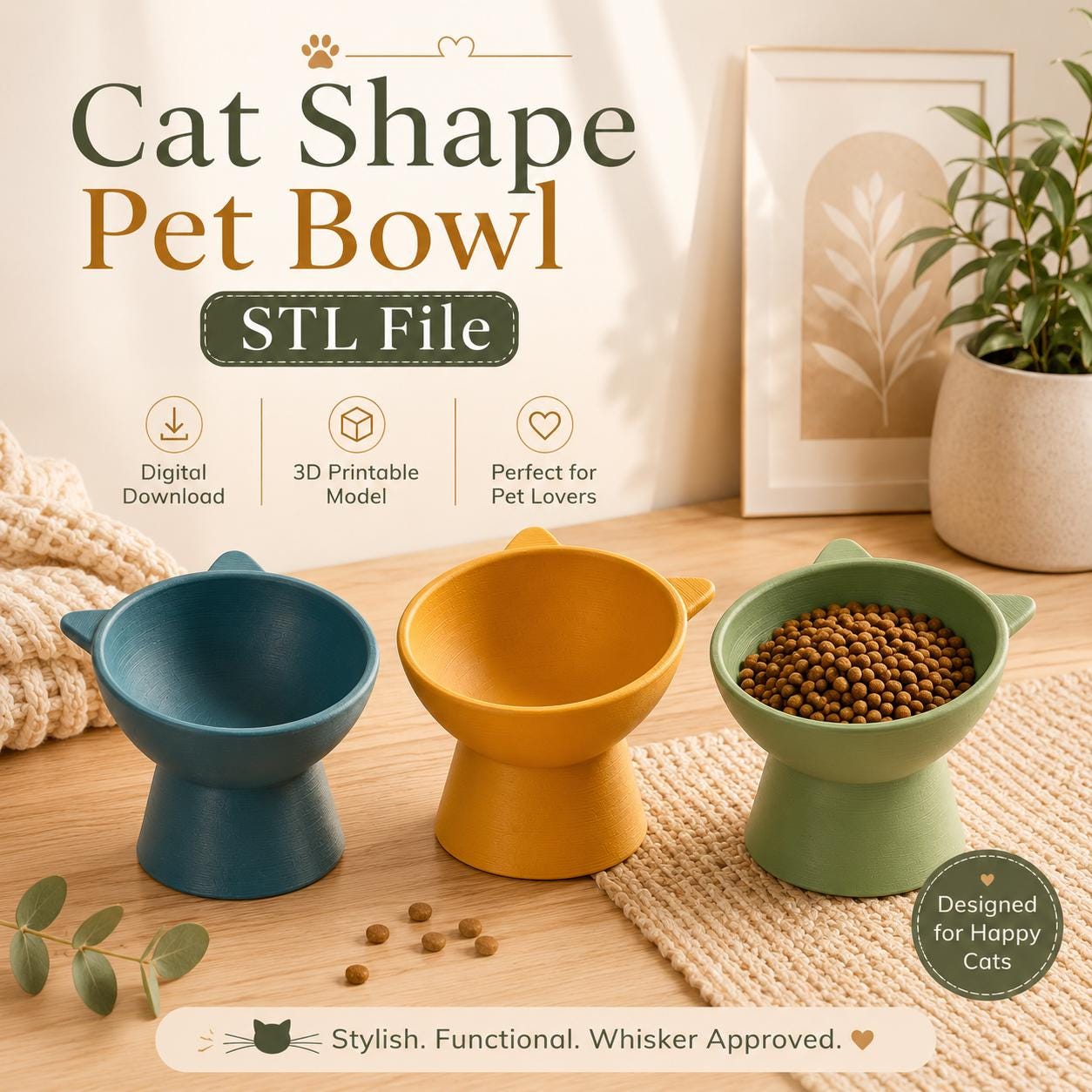 il_fullxfull.8073591516_4yhf.jpg Cat Shape Pet Bowl, Cute Cat Food Bowl, Ceramic Cat Water Dish, Kitty Feeding Bowl, Modern Pet Accessories, Gift for Cat Lovers, Cat Gift - Image 1