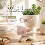 Robert Notebook Planter STL for 3D Printing, Cute Desk Buddy Succulent Pot, Funny Office Decor Plant Holder, Digital Download