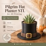 Pilgrim Hat Planter STL for 3D Printing, Thanksgiving Succulent Pot, Fall Decor Plant Pot Digital Download, Cute Autumn Cactus Planter STL