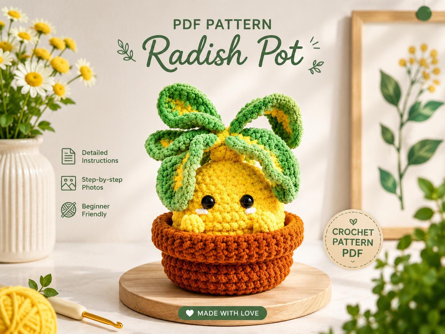 il_fullxfull.8084219071_f633.jpg Cute Radish Pot Crochet Pattern | Digital PDF Download | Beginner Amigurumi Pattern - Image 1