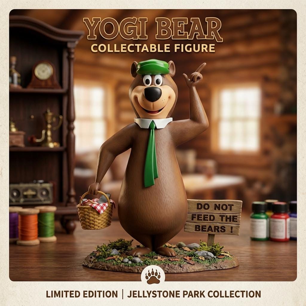 il_fullxfull.8087462243_5pa6.jpg Yogi Bear STL File, Cute Cartoon Bear 3D Print Model, Funny Animal Figurine Digital Download, Printable Desk Decor Gift - Image 1