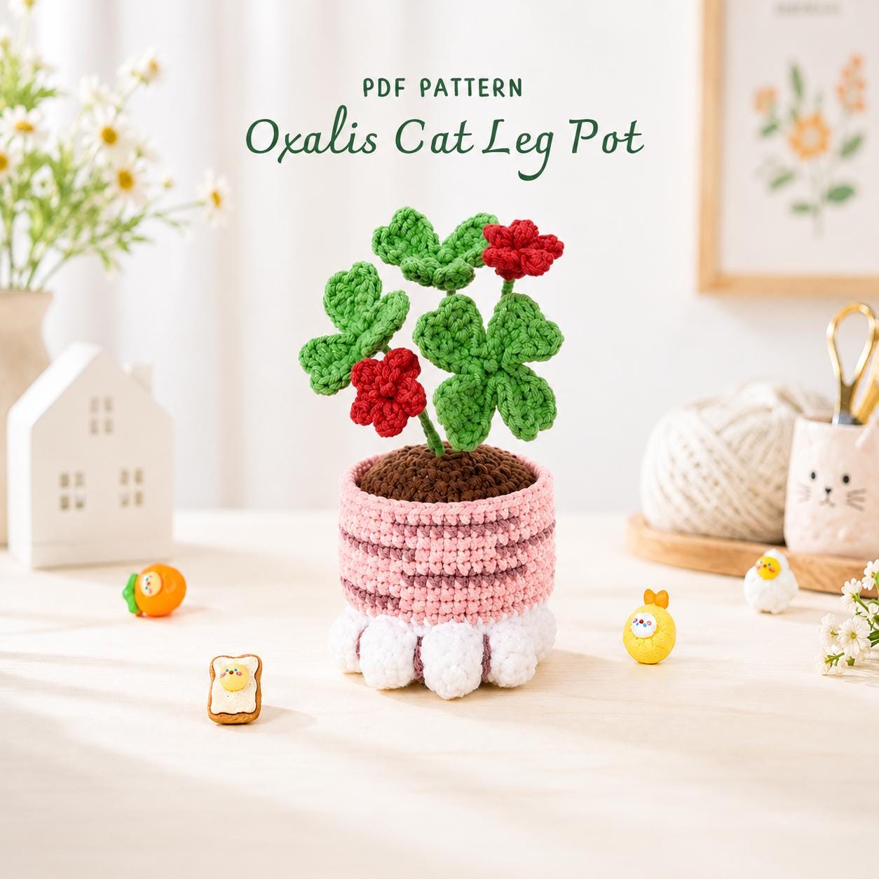 il_fullxfull.8088829028_l2eh.jpg Crochet Clover Plant Pattern, Mini Potted Shamrock Flower PDF, Cute Amigurumi Home Decor, Handmade Desk Plant - Image 1