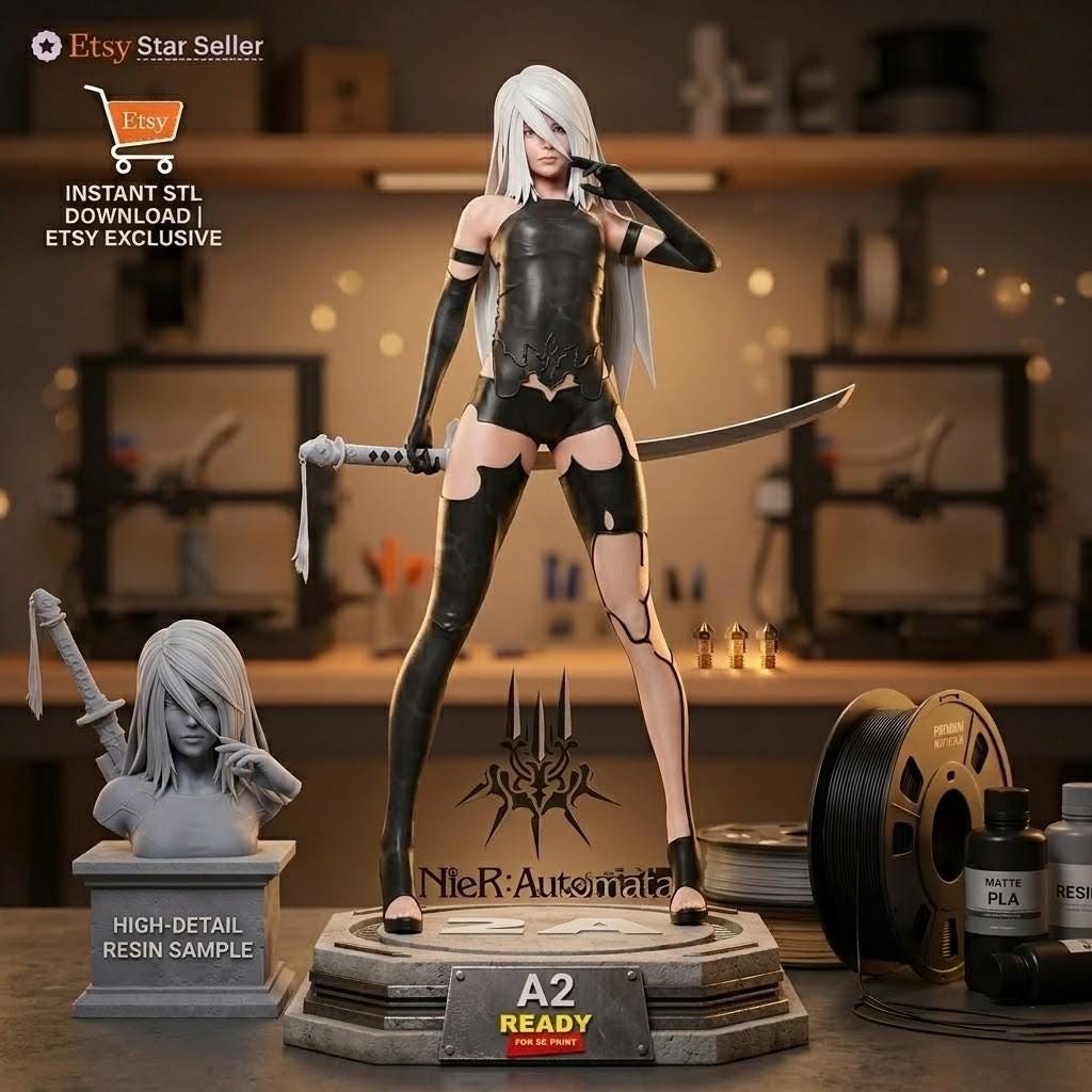 il_fullxfull.8091602137_hdla.jpg 2B NieR Automata STL File for 3D Printing, Anime Game Character Figure, 2B Statue Digital Download, Resin 3D Printer Model, Gamer STL - Image 1