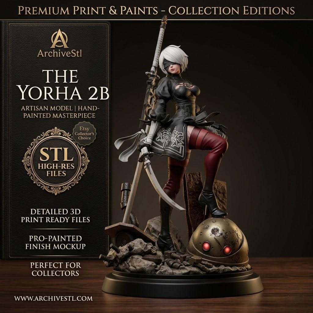 il_fullxfull.8091636247_5v4c.jpg 2B NieR Automata STL File for 3D Printing, Anime Game Character Figure, 2B Statue Digital Download, Resin 3D Printer Model, Gamer STL - Image 1