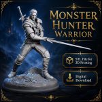 Monster Hunter Warrior STL for 3D Printing, Fantasy Swordmaster Miniature, RPG Tabletop Figure, Digital Download - Image 2