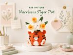 Tiger Flower Pot Crochet Pattern PDF, Amigurumi Tiger Planter with Daffodil Flowers, Cute Animal Crochet Decor