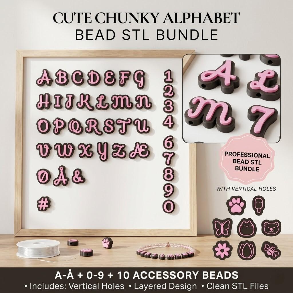il_fullxfull.8096017515_gcln.jpg Soft Script Alphabet Bead STL Bundle, Cute Letter Beads 3D Print File, Personalized Jewelry Charm Set, Instant Digital Download - Image 1