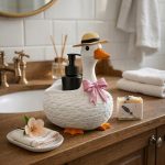 Goose Soap Dispenser Holder with Bow | Cute Farmhouse Bathroom Decor | Goose Sink Organizer | Kitchen Soap Bottle Stand | Rustic Home Gift - Image 4