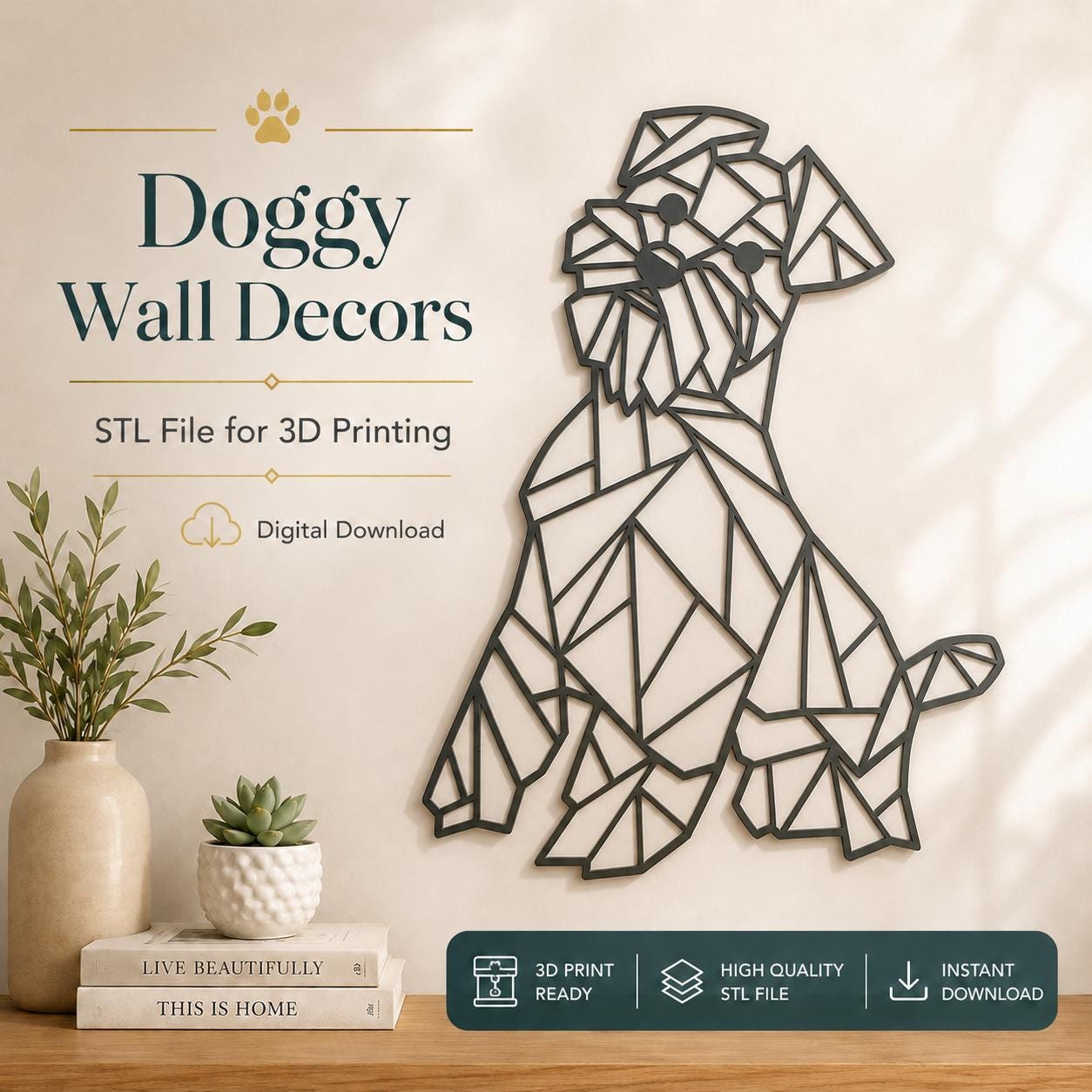 il_fullxfull.8100360972_h9zs.jpg Dog Wall Decor STL File for 3D Printing, Modern Doggy Wall Art, Pet Lover Home Decor, Printable Wall Hanging, Digital Download - Image 1