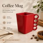 Coffee Mug STL File for 3D Printing, Printable Coffee Cup Digital Download, Custom Drinkware Design, Kitchen Decor STL