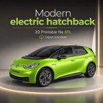 Modern electric hatchback STL file for 3D printing, printable car model, car display decoration, digital download.