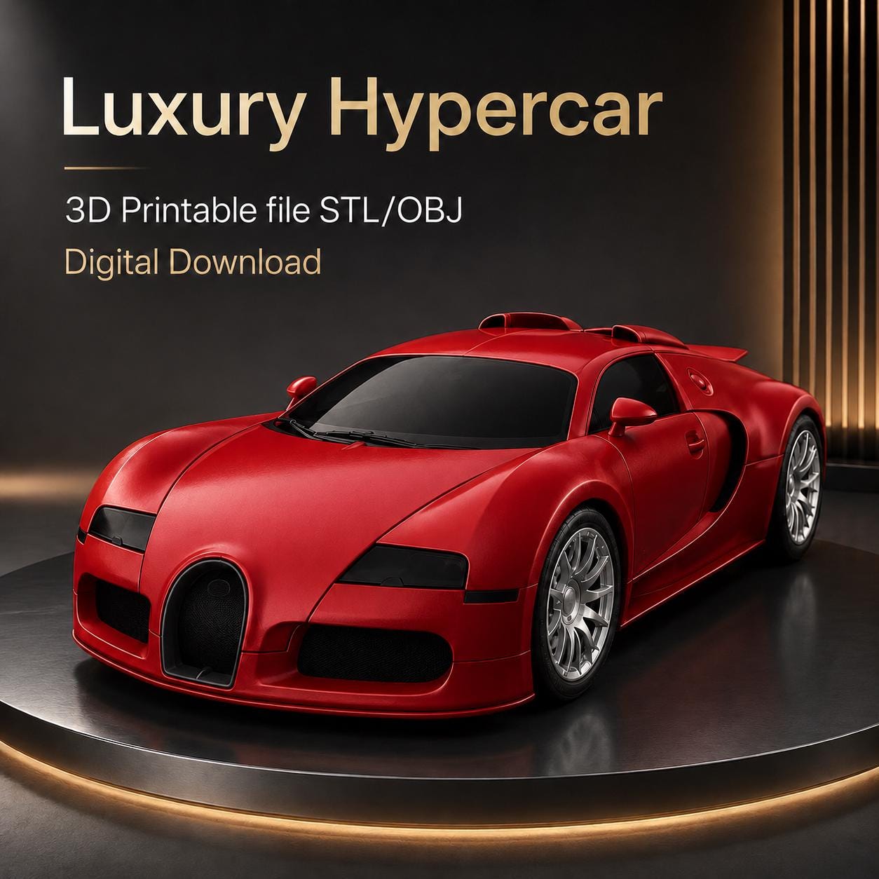 il_fullxfull.8111076450_afqq.jpg Luxury Hypercar STL & OBJ File for 3D Printing, High Performance Sports Car Model, Digital Download - Image 1