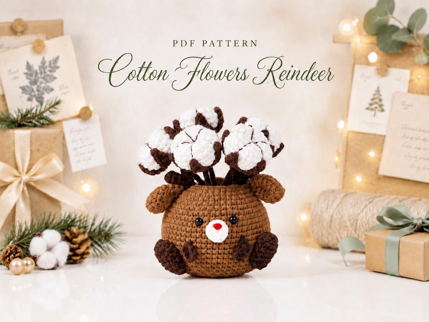 il_fullxfull.8111506848_4zrm.jpg Crochet Reindeer Pattern PDF, Cotton Flower Amigurumi Pot, Christmas Crochet Decor, Holiday Digital Pattern - Image 1