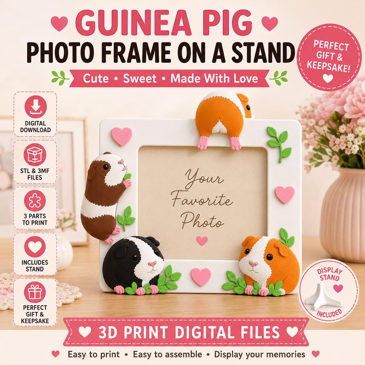 il_fullxfull.8114469227_dd7r.jpg Guinea Pig Photo Frame STL File, Cute Pet Picture Frame 3D Print Model, Guinea Pig Lover Gift, Animal Desk Decor Digital Download - Image 1