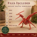 Pterodactyl SVG Laser Cut File, 3D Pterosaur Puzzle Dxf Eps CDR AI, Flying Dinosaur Template Digital Download - Image 5