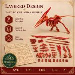 Pterodactyl SVG Laser Cut File, 3D Pterosaur Puzzle Dxf Eps CDR AI, Flying Dinosaur Template Digital Download - Image 7