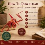 Pterodactyl SVG Laser Cut File, 3D Pterosaur Puzzle Dxf Eps CDR AI, Flying Dinosaur Template Digital Download - Image 3