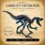 Velociraptor SVG Laser Cut File, 3D Raptor Puzzle Dxf Eps CDR AI, Dinosaur Template Digital Download - Image 5